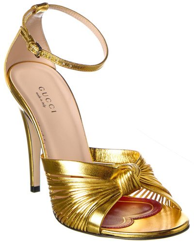 Shop Gucci Crawford Metallic Leather Sandal In Gold