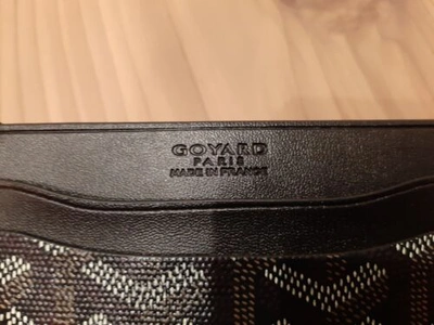 Pre-owned Goyard Card Holder Unused Black Pvc Leather Herringbone Box Made In France