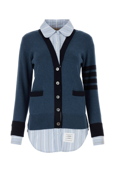 Shop Thom Browne Milano Oxford Layered Shirt Cardigan In Multi