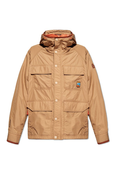 Shop Moncler Grenoble Rutor Logo Patch Hooded Jacket In Beige
