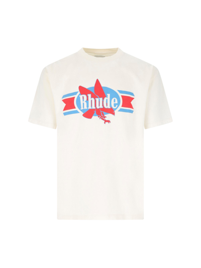 Shop Rhude Logo Print T-shirt In Cream