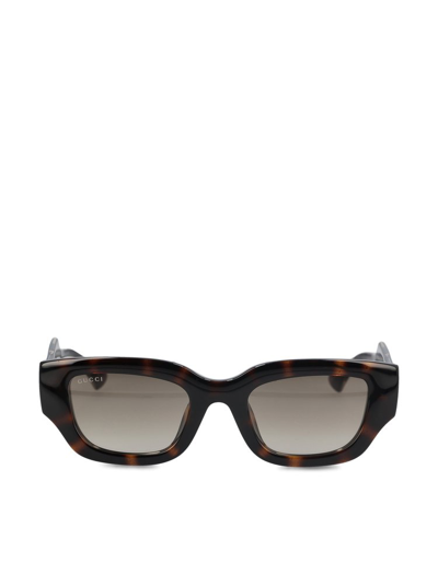 Shop Gucci Eyewear Low Nose Bridge Rectangular Sunglasses In Multi