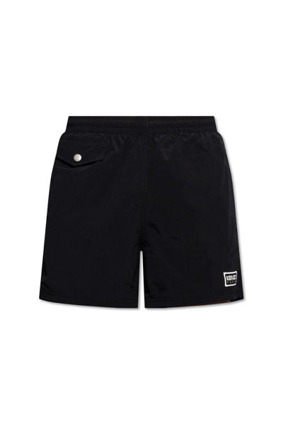 Shop Kenzo Logo Patch Swim Shorts In Black