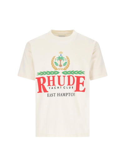 Shop Rhude Logo Print T-shirt In Cream