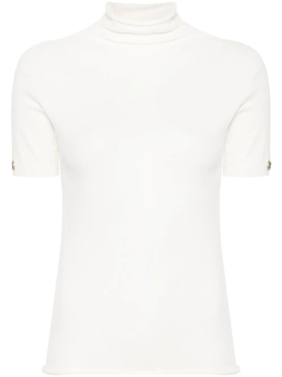 Shop Twinset `oval T` Mock-neck Sweater In White