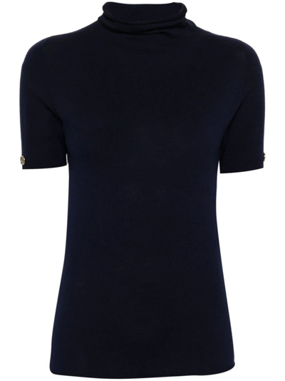 Shop Twinset `oval T` Mock-neck Sweater In Blue