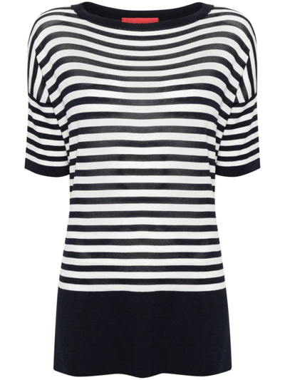 Shop Wild Cashmere Striped Half-sleeve Boat-neck Sweater In Blue