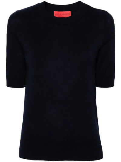 Shop Wild Cashmere Half-sleeve Crew-neck Sweater In Blue