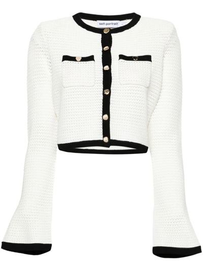 Shop Selfportrait Crochet Cardigan In White