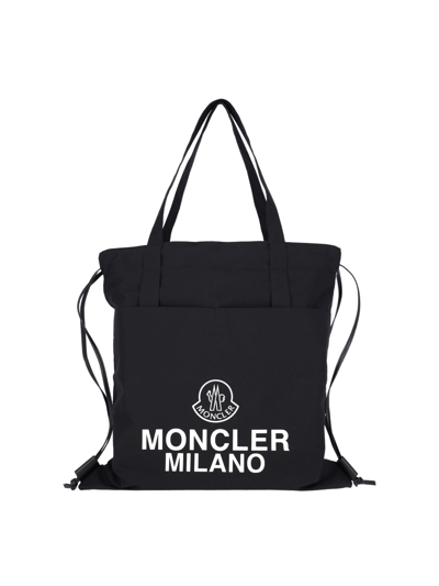 Shop Moncler Logo Tote Bag In Black  