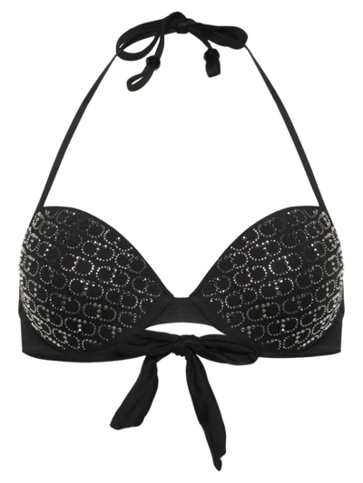 Shop Twinset `oval T Logo` Push-up Bikini Top In Black  