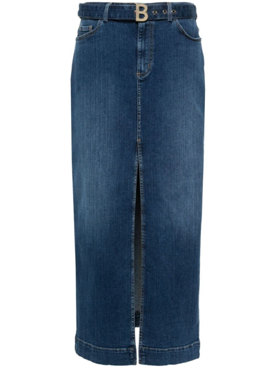 Shop Blugirl Long Denim Skirt In Blue