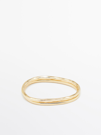 Massimo Dutti Set Of Textured Asymmetric Bracelets In Golden