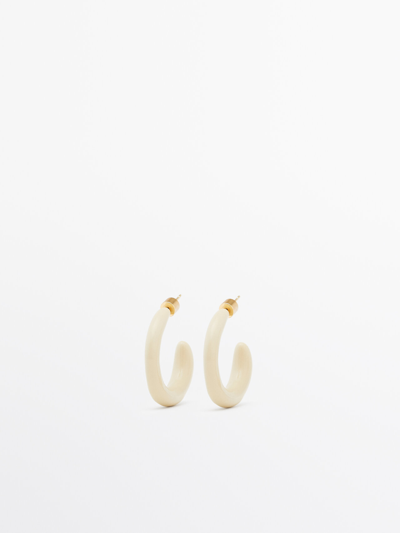Shop Massimo Dutti Enamelled Hoop Earrings In Golden