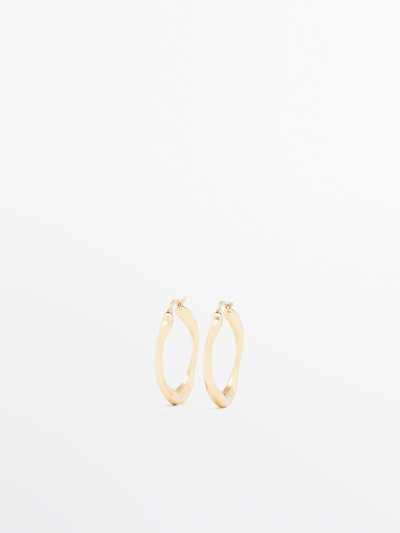 Massimo Dutti Textured Asymmetric Hoop Earrings In Golden