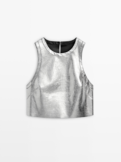 Shop Massimo Dutti Wende-top Aus Metallisiertem Leder In Silver