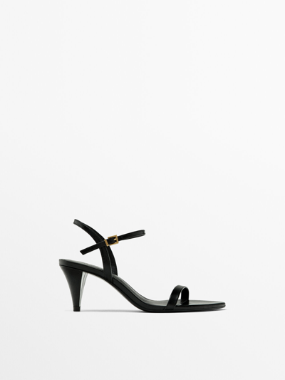 Shop Massimo Dutti Leather Heeled Sandals In Black