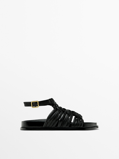 Shop Massimo Dutti Flat Sandal With Knots In Black