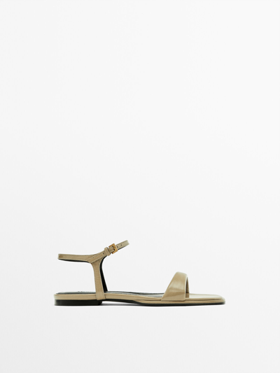 Shop Massimo Dutti Flat Creased Patent Finish Sandals In Brown