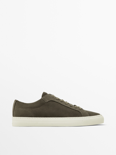 Shop Massimo Dutti Split Suede Trainers In Grey