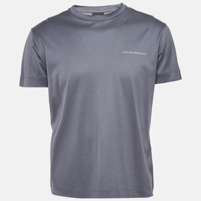 Pre-owned Emporio Armani Logo Print Tencel Crew Neck T-shirt L In Grey
