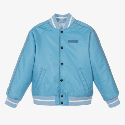 Shop Palm Angels Teen Boys Blue Flame-print Bomber Jacket