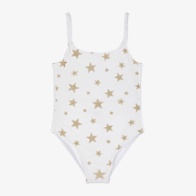Shop Selini Action Girls White & Gold Glitter Star Swimsuit