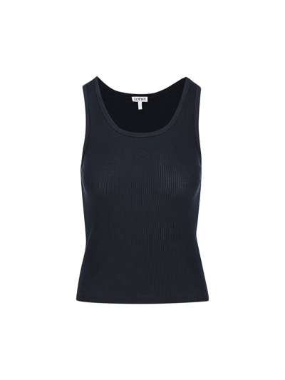 Shop Loewe Logo Embroidered Ribbed Tank Top In Black