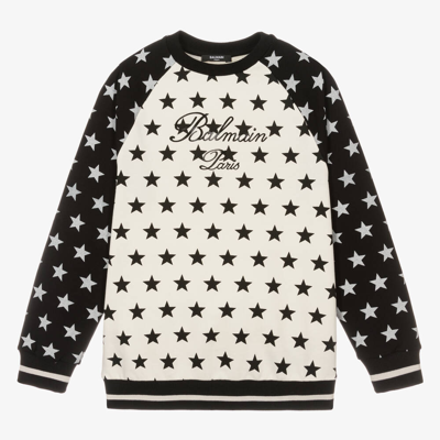 Shop Balmain Teen Boys Ivory & Black Star Sweatshirt