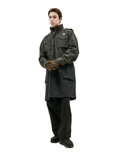 Shop Oamc Re:work Coat With Pockets In Khaki