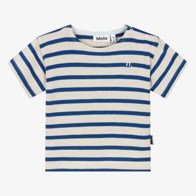 Shop Molo Blue Striped Organic Cotton Knit T-shirt