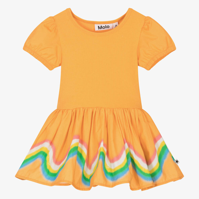 Shop Molo Girls Orange Cotton Rainbow Dress