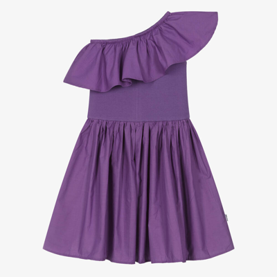 Shop Molo Girls Purple Organic Cotton One Shoulder Dress