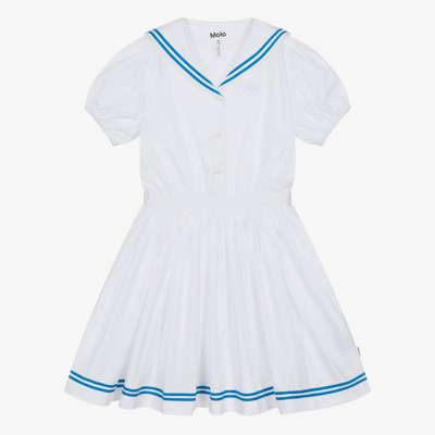 Shop Molo Girls White Organic Cotton Sailor Dress