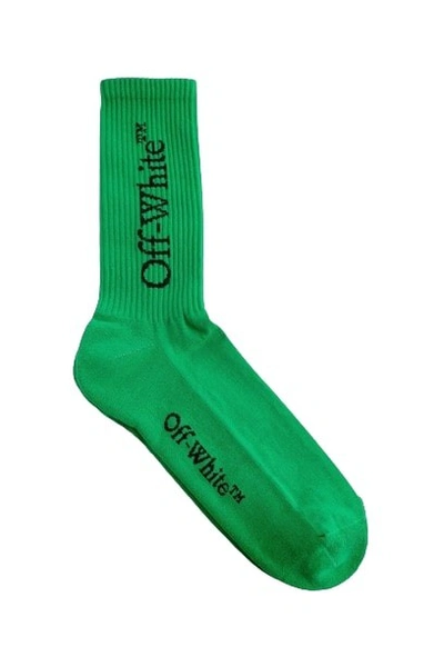 Shop Off-white Big Logo Bookish Mid Calf Socks In Green