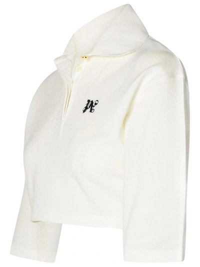 Shop Palm Angels Monogram Crop Polo Shirt In White