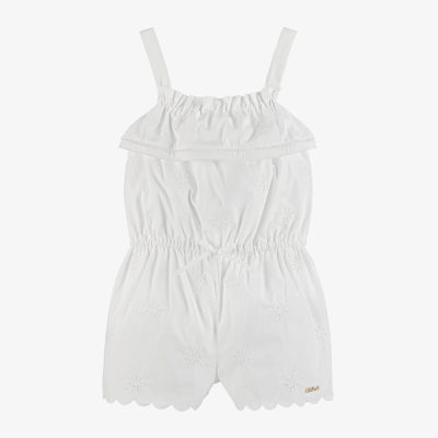 Shop Chloé Girls White Embroidered Cotton Playsuit