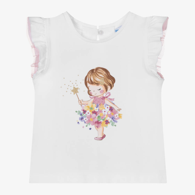 Shop Mayoral Girls White Cotton & Tulle T-shirt