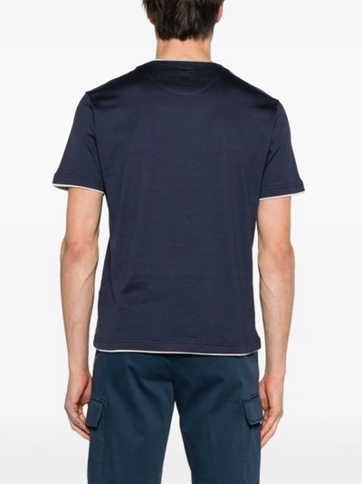Shop Eleventy Navy Blue Cotton Jersey Texture T-shirt
