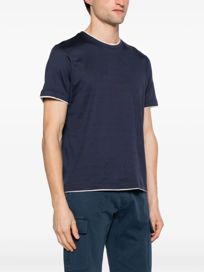 Shop Eleventy Navy Blue Cotton Jersey Texture T-shirt