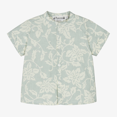 Shop Bonpoint Boys Green Floral Cotton Shirt In Blue