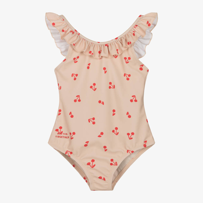 Shop Liewood Girls Pink Cherry Print Ruffle Swimsuit (upf40+)
