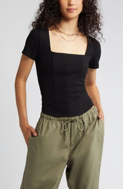 Bp. Corset Knit Top In Black Jet