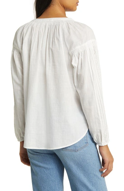 Shop Lucky Brand Relaxed Lace Trim Long Sleeve Button-up Top In Bright White