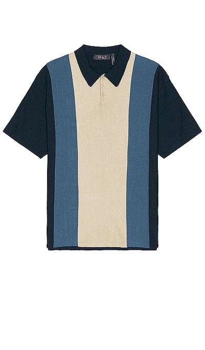 Shop Wao Short Sleeve Stripe Knit Polo In 海军蓝 & 金色