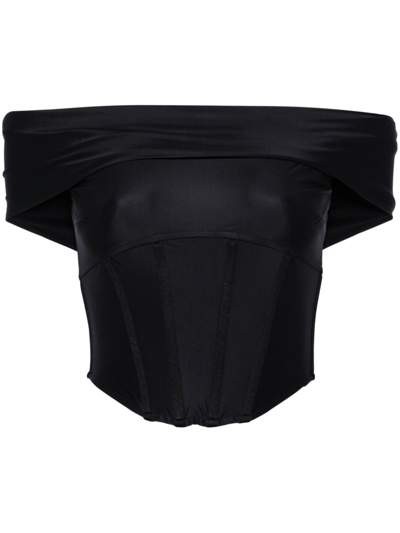 Misbhv Fitted Off-the-shoulder Textured Corset Top In Black