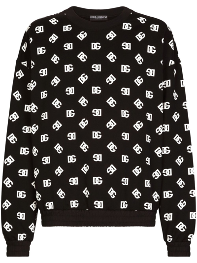Shop Dolce & Gabbana Black Dg-print Cotton Sweatshirt