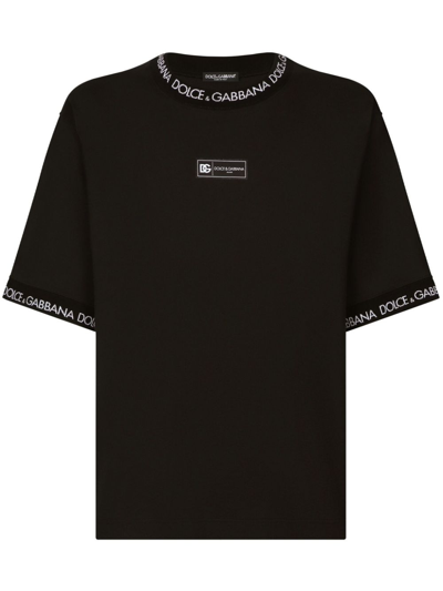Shop Dolce & Gabbana Black Logo-patch Cotton T-shirt