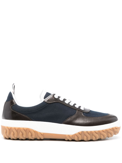Shop Thom Browne Letterman Panelled Sneakers - Men's - Calf Leather/fabric/rubber In Blue