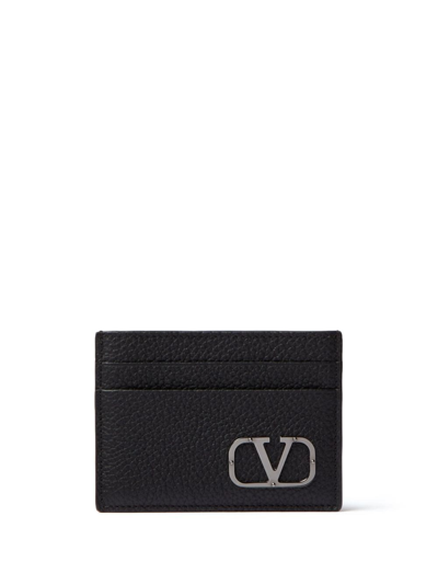 Shop Valentino Garavani Vlogo Type Leather Cardholder In Black